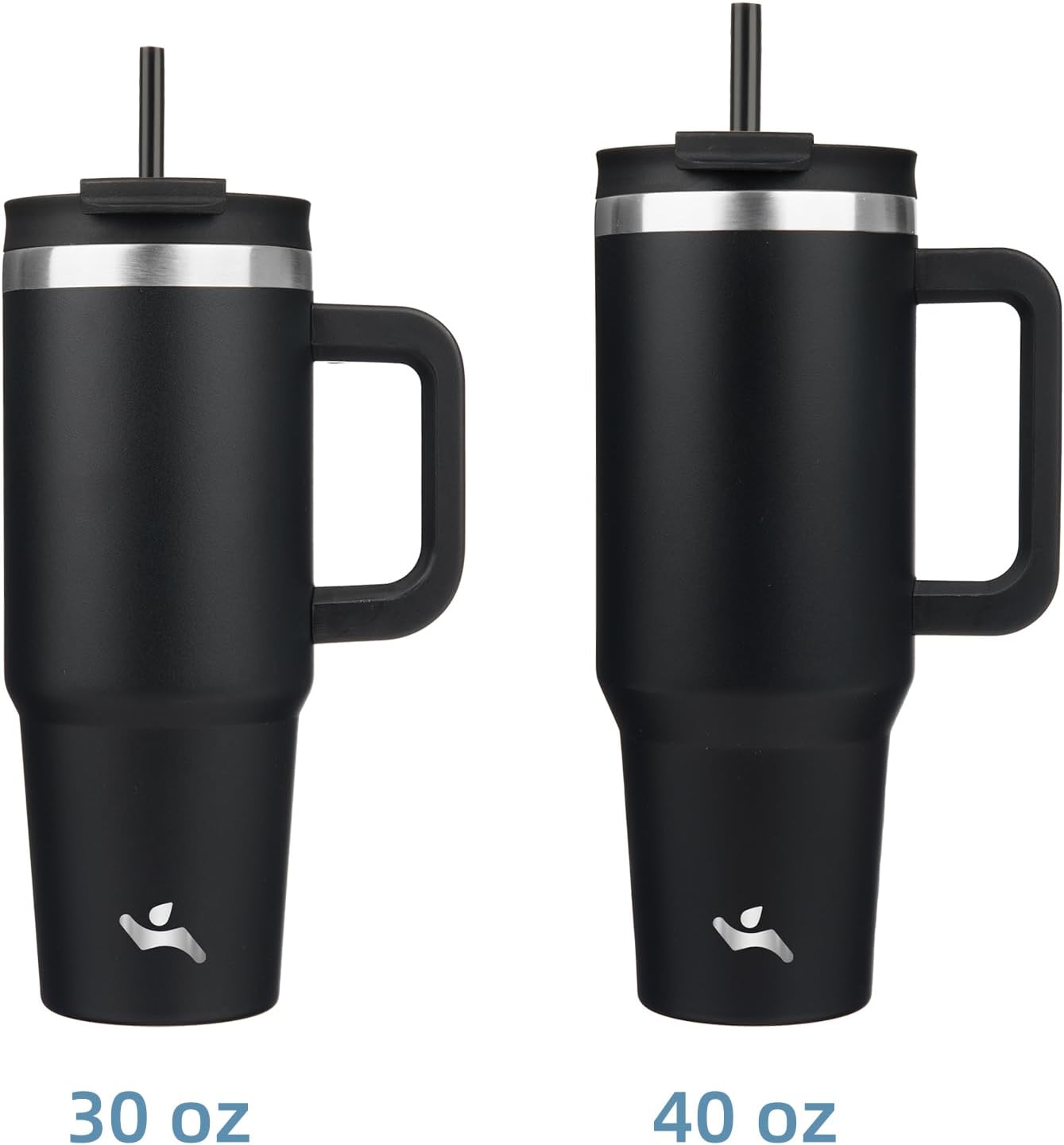 30 oz Tumbler with Handle and 2 Straws,2 in 1 Lid Insulated Water Bottle Stainless Steel Travel Coffee Mug,Black