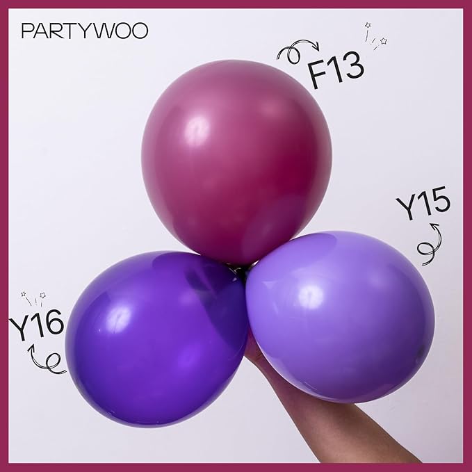 PartyWoo Dark Purple Balloons 140pcs Different Sizes Pack of 18 12 10 5 Inch Dusty Plum Royal Purple Boho Neutral Balloon Arch Kit for Baby Shower Butterfly Birthday Party Decorations Purple-F13