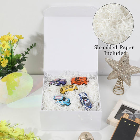 1 Pcs Small White Gift Box 8x8x4 Inch Magnetic Gift Box Small Magnetic Box with Crinkle Paper White Small Gift Box with Shredded Paper Luxury Gift Boxes with Lids for Presents