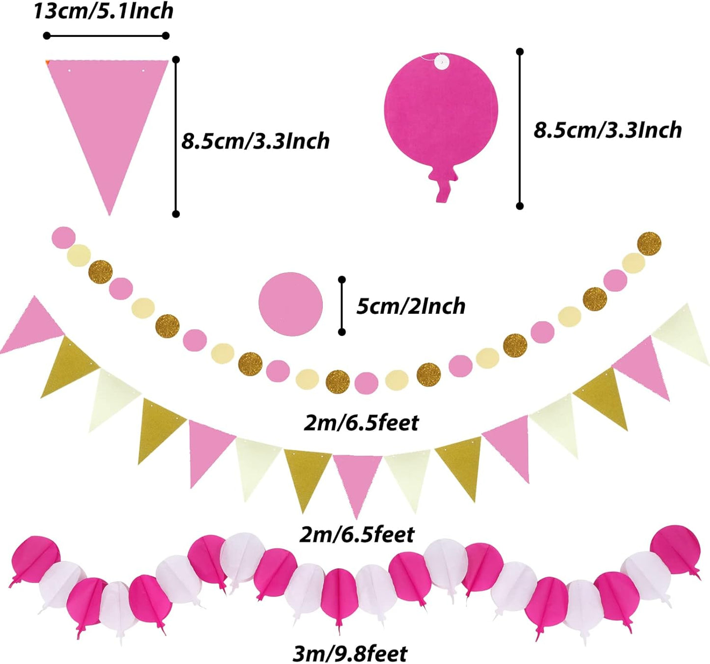 ZERODECO Party Decorations, 41 Pcs Pink Papar Fans Pompoms Garlands String Tissue Paper Tassel for Fiesta Home Bridal Baby Shower Wedding Boy Girl Birthday Party
