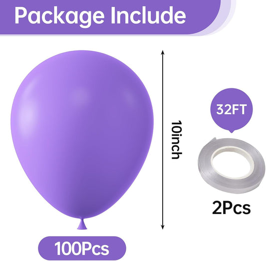 KALOR 10 Inch Light Purple Balloons, 100 Pcs Latex Helium Balloons for Kid's Birthday Party Baby Shower Wedding Graduation Graduation Party Decorations