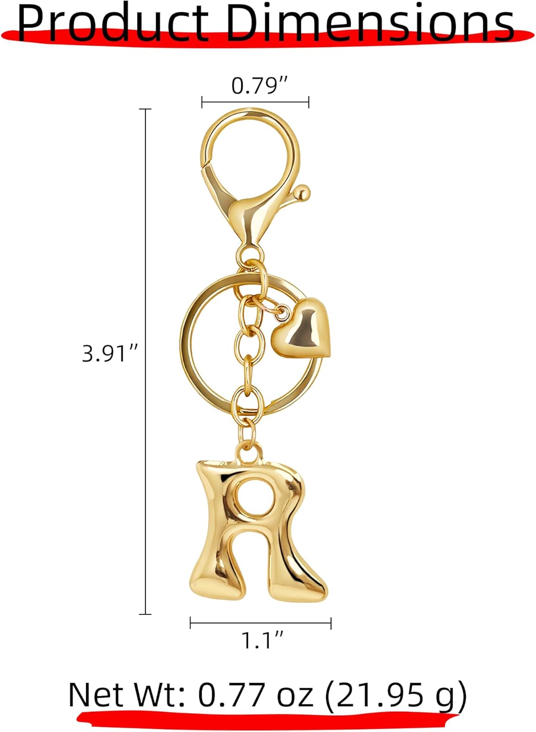 Gold Bubble Heart Initial Bag Charms for Handbags – Cute Initial Letter Keychain for Women, Purse Charms, Gold Gift