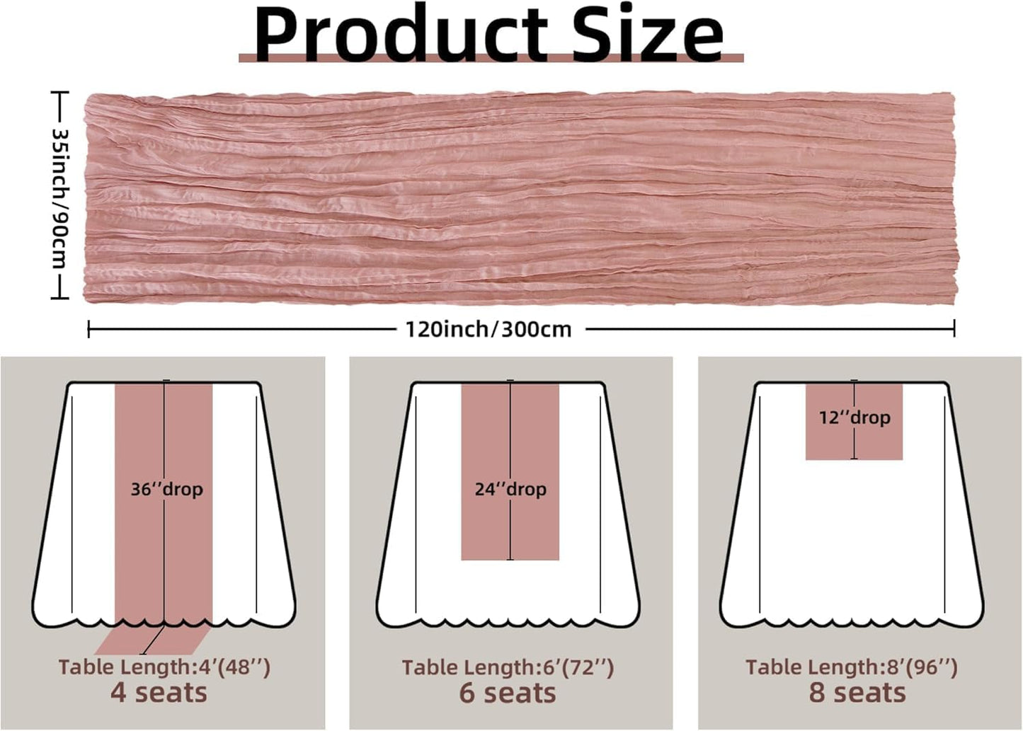 FEXIA 10 Pack Rose Pink Table Runner 35x120 Inches for Baby Shower Decoration Spring Easter Table Runner for Wedding Party First Communion Centerpiece Engagement Bridal Shower Boho Decoration