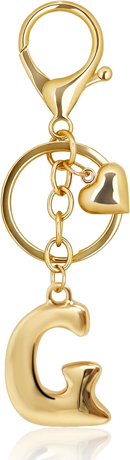 Gold Bubble Heart Initial Bag Charms for Handbags – Cute Initial Letter Keychain for Women, Purse Charms, Gold Gift