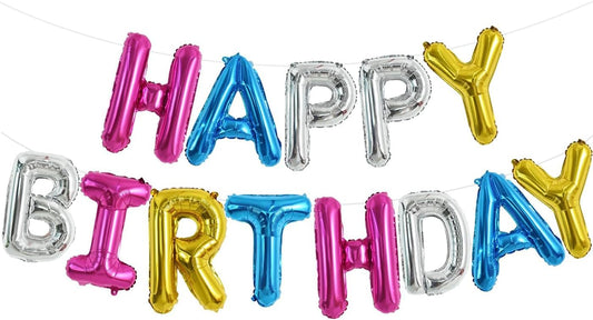 TONIFUL 16 Inch Mylar Letters Birthday Sign Banner Balloon,Happy Birthday Balloons Banner with Ribbon Straw Bunting Reusable for Adults & Girls Boys Kids Birthday Halloween Supplies（Rainbow）