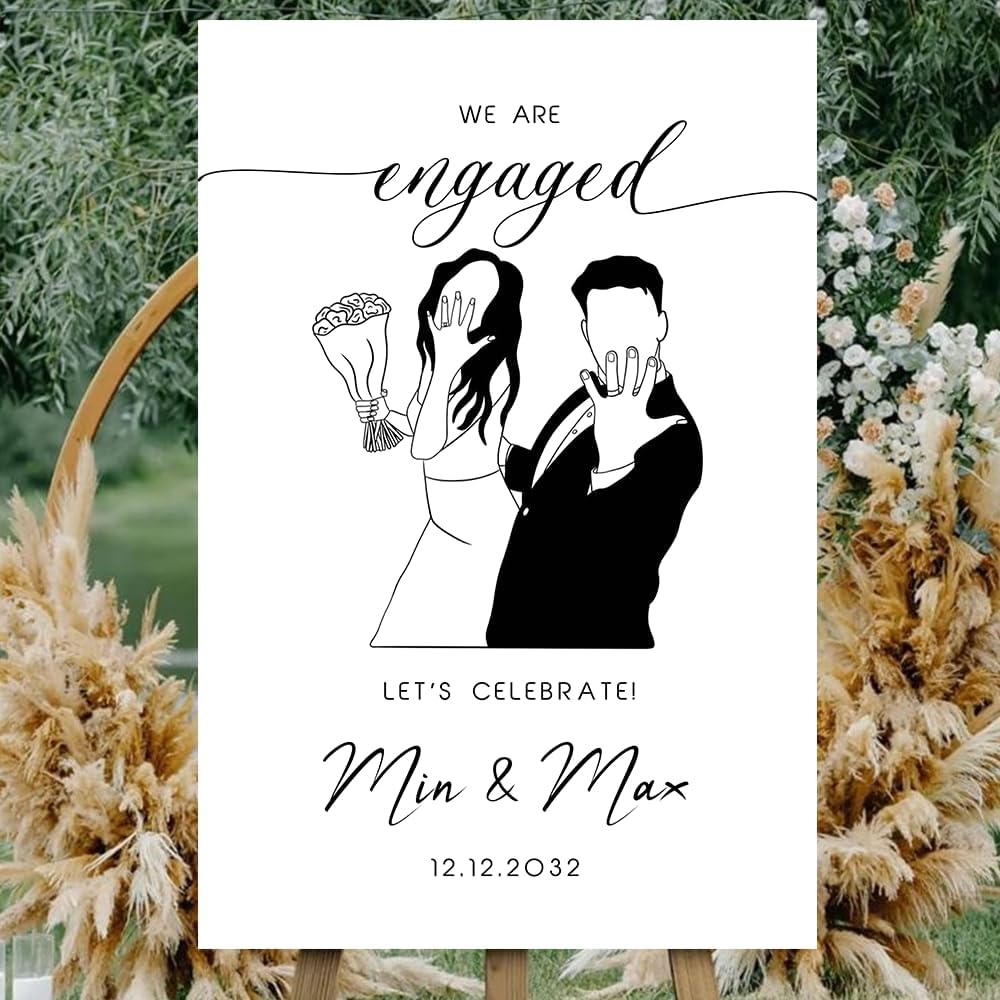 Personalized Engagement Welcome Sign – Minimalist Engagement Party Yard Sign – We’re Engaged Signs – Engagement Party Decorations for Couple - She Said Yes! (Version 14)