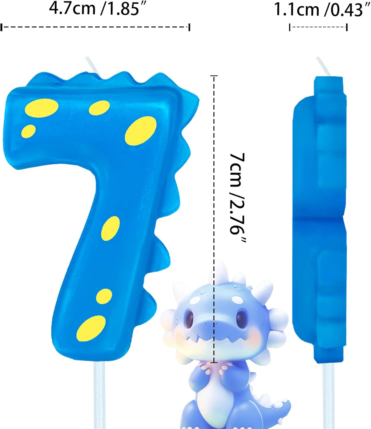 Number Birthday Candles(7 Candle Blue) Dinosaur Shape Number Happy Birthday Cake Candles for Dinosaur Birthday Party Decoration Reunions Theme Party