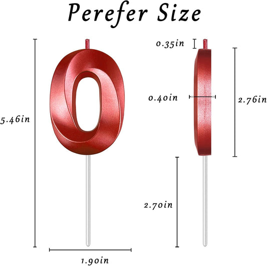 Red Number 0 Candles, 3D Diamond 2.76 Inch Cake Topper Birthday Candles for Wedding Anniversary Cake Decorations, Happy Birthday Party Decorations
