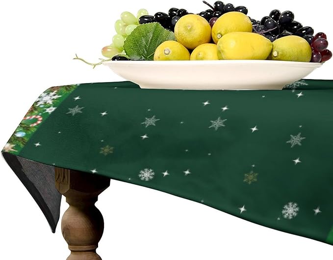 YCness Christmas Snowflakes Tablecloth, Christmas Ornament Ball Colorful Green Golden White Table Cover for Dinner Birthday Holiday Party Kitchen Colorful Red White Table Decor 55x75 Inch