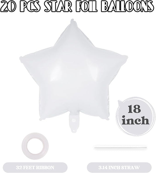 20 Pcs Star Balloons,18 Inch White Star Foil Balloons,Stars Shaped Balloon Mylar Helium Balloon for Birthday Party Anniversary Wedding Baby Shower Decorations (White)