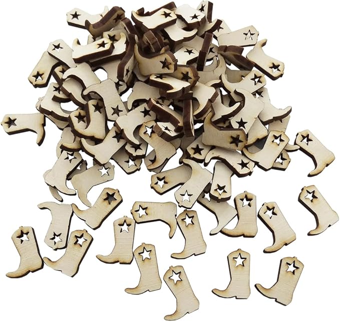 Confetti - Engraved Wood - Rustic Wooden Wedding Decor Party Table Scatter Decorations (Cowboy/Cowgirl Boot)