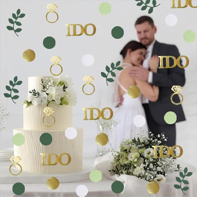 280PCS Greenery Bridal Shower Table Confetti Decorations, Sage Green I DO Diamond Ring Confetti Decor for Wedding Engagement Bachelorette Bride to Be Party