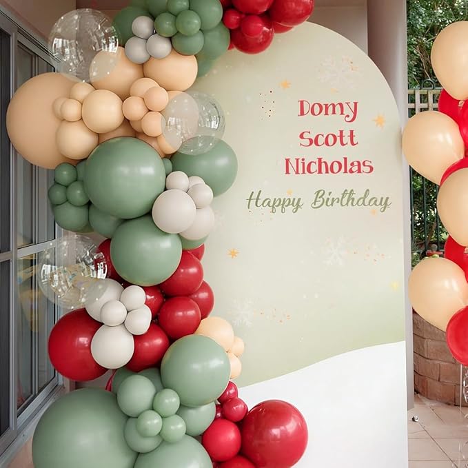 Red Green Nude White Balloon Garland Arch Kit, 167Pcs latex Balloons Different Sizes 18 12 10 5 inch for Birthday Baby Shower Wedding New Year Xmas Holiday Party Decorations