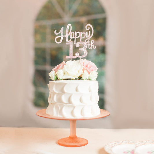 LASKYER Happy 13th Birthday Rose Gold Rhinestone Cake Topper - 13th Birthday/Anniversary,Cheers to Thirteen Years Old Bday Party Metal Sparkly Centerpieces Decorations.