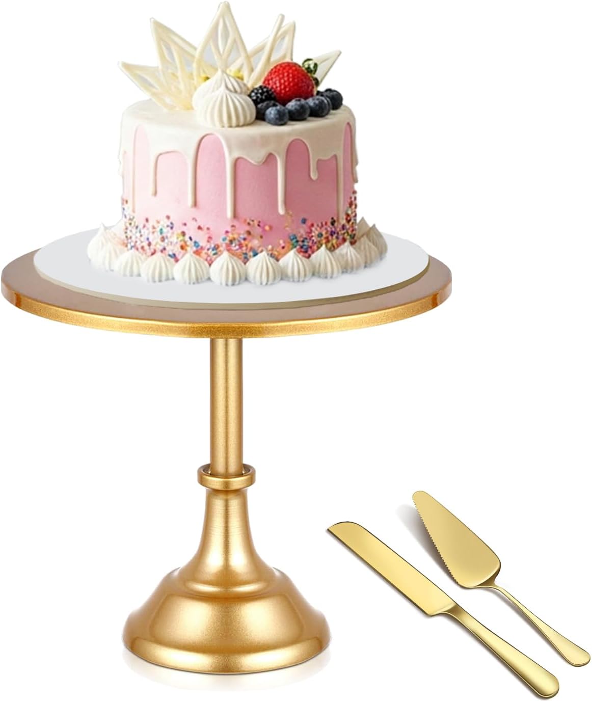 3 PCS Gold Cake Stand with 12 In Gold Pedestal Cake Stand and Cake Cutter Pie Spatula, Cake Display Stand for Wedding, Party, Birthday, Anniversary, Baby Shower, Event Bridal Celebration