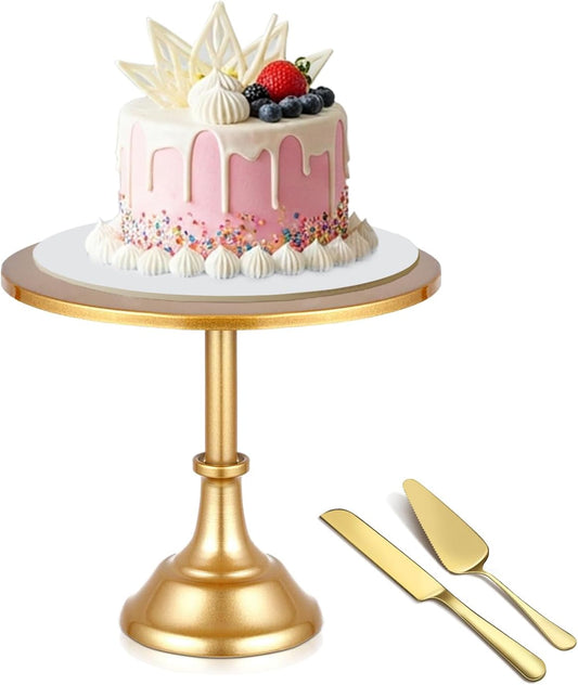 3 PCS Gold Cake Stand with 12 In Gold Pedestal Cake Stand and Cake Cutter Pie Spatula, Cake Display Stand for Wedding, Party, Birthday, Anniversary, Baby Shower, Event Bridal Celebration