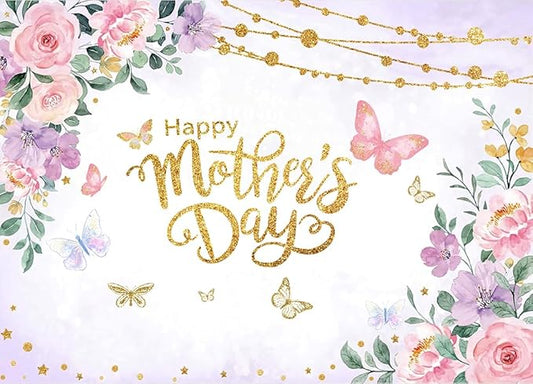 CYLYH 8x6ft Happy Mother's Day Backdrops Pink Carnation Background Mother's Day Party Decorations Banner Photo Studio Props D893