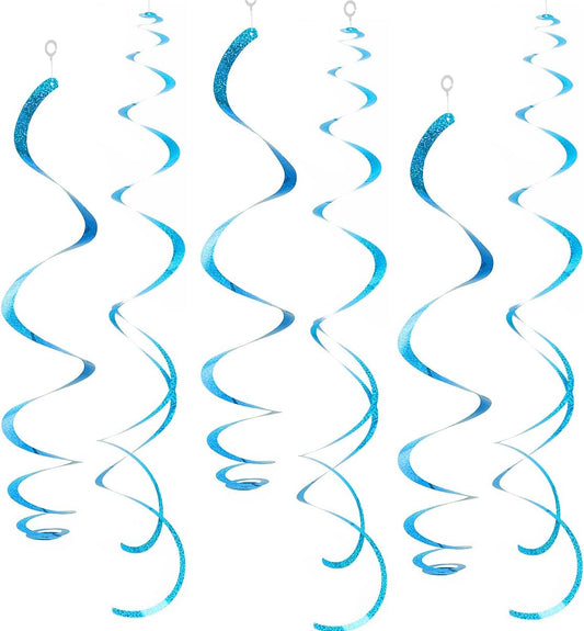 30 pcs Blue Hanging Swirl Decorations Swirls Party Decorations Plastic Party Streamer for Ceiling, 26"