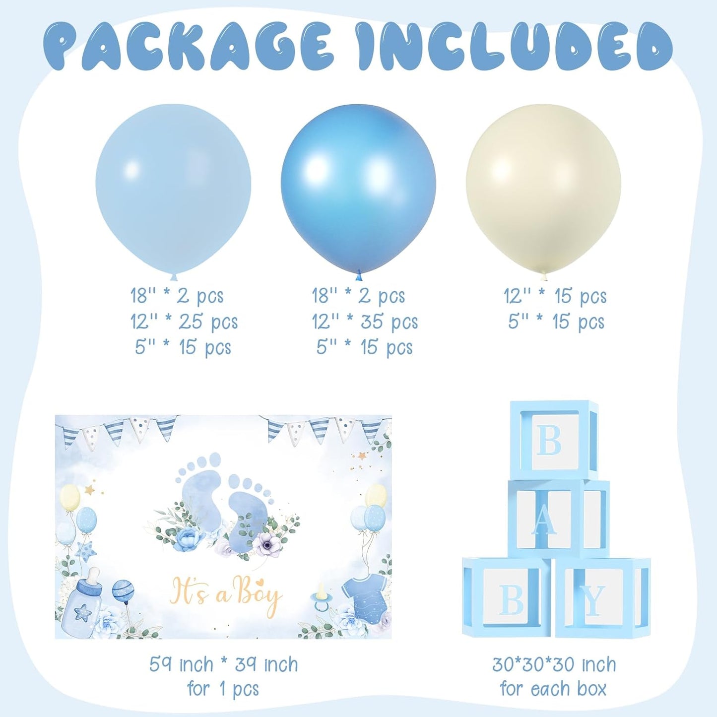 Baby Shower Balloons - Boy Baby Showers Decor ， Baby Showers Decorations ， Baby Shower Decors ， Carry a Background Cloth And 4 Baby Balloon Boxes