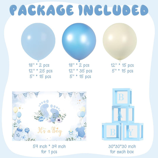 Baby Shower Balloons - Boy Baby Showers Decor ， Baby Showers Decorations ， Baby Shower Decors ， Carry a Background Cloth And 4 Baby Balloon Boxes