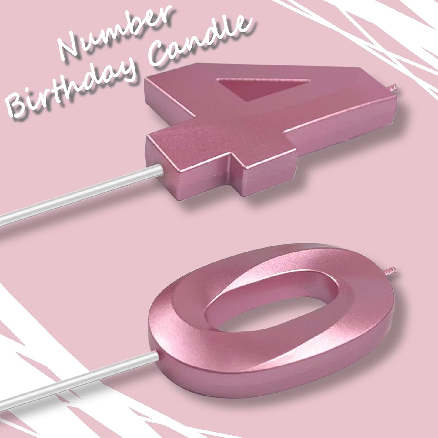 Pink Number 40 Candles, 3D Diamond 2.76 Inch Cake Topper Birthday Candles for Wedding Anniversary Cake Decorations, Happy Birthday Party Decorations
