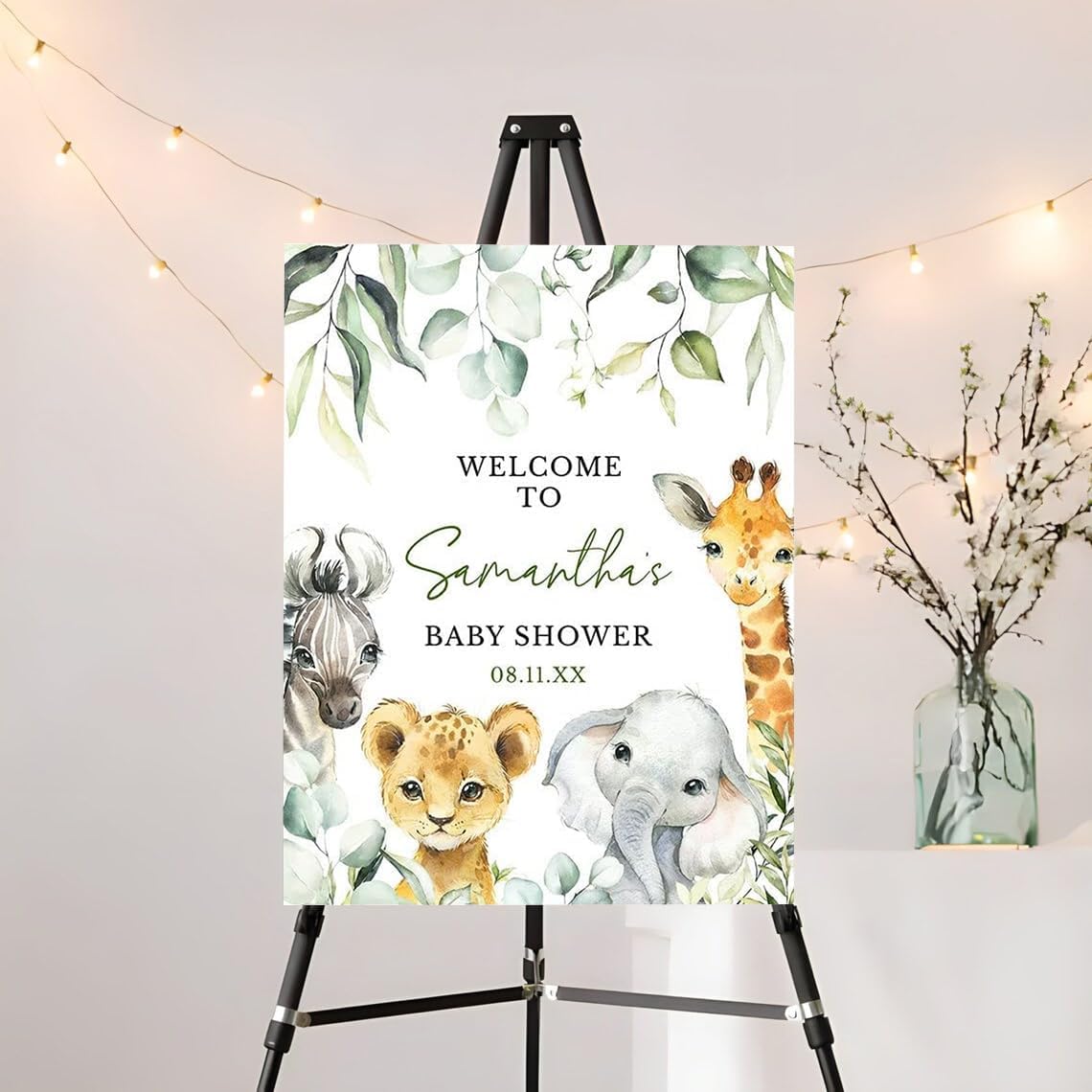 Personalized A Little Wild One Baby Shower Welcome Sign, Woodland Jungle Baby Shower Poster, Greenery Woodland Animals Baby Shower Decoration