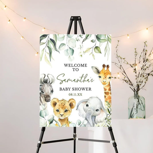 Personalized A Little Wild One Baby Shower Welcome Sign, Woodland Jungle Baby Shower Poster, Greenery Woodland Animals Baby Shower Decoration