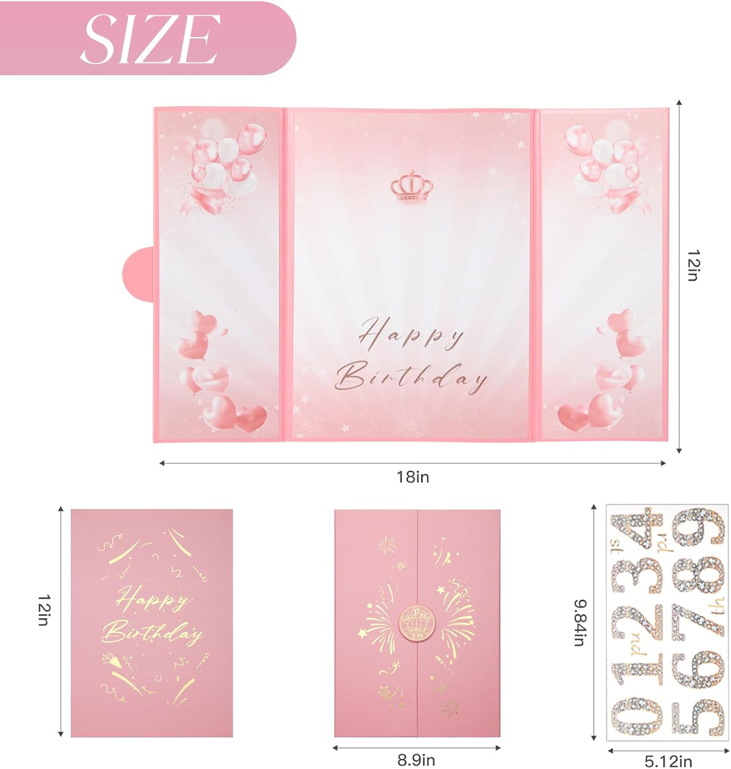 Pink Gold Birthday Party Decorations,18" x 12" Creative Birthday Decorations Guest Sign in Book Alternative, for Men and Women of All Ages, Happy Birthday Party Supplies