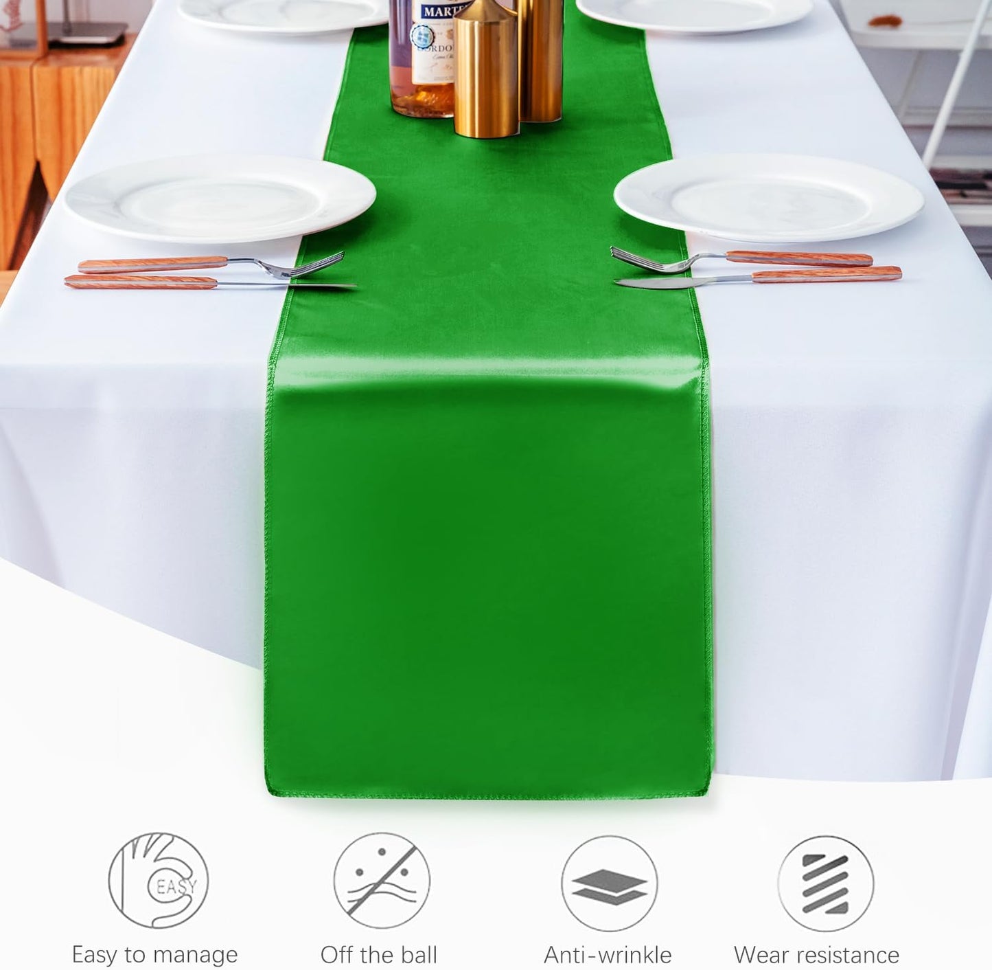 10 Pack Green Table Runner 12 X 108 Inch Silk Table Runner for Party,Wedding, Birthday, Banquets,Decoration