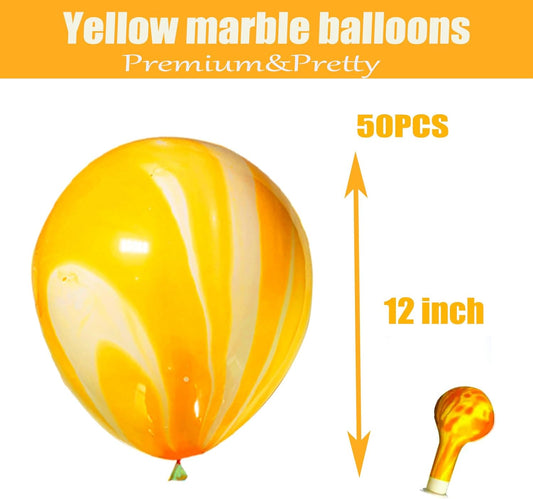 Orange Yellow Marble Balloons 50 Pack – 12 Inch Swirl Tie Dye Latex Balloons for Thanksgiving, Halloween, Birthday & Fall Party