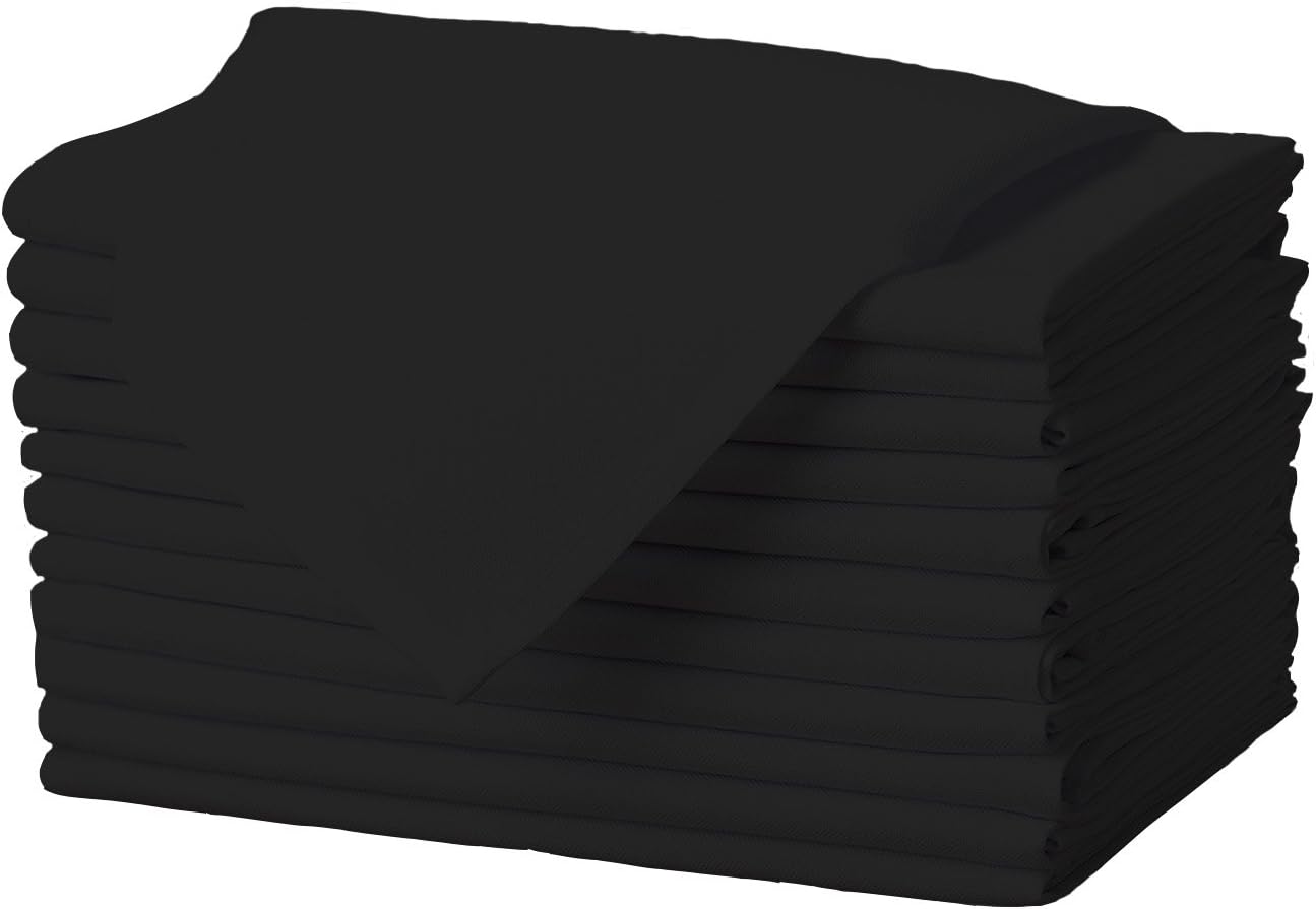 Gee Di Moda Cloth Napkins - 17 x 17 Inch Black Dinner Napkins - Set of 12 Soft & Absorbent Washable Fabric Cloth Table Napkins with Hemmed Edges for Hotel Restaurant, Holiday Parties & Wedding