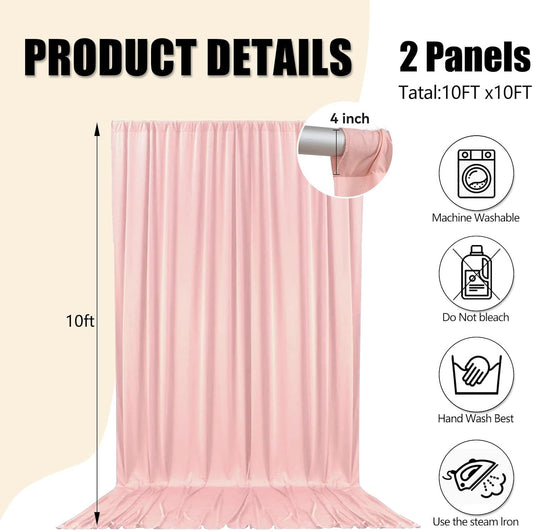 10ft x 10ft Ligt Pink Backdrop Curtains for Parties, Fabric Satin Background Curtain with Rod Pockets for Weddings, Birthday, Baby Shower, Photography, Graduation Party Backdrop Drapes, 2 Panels