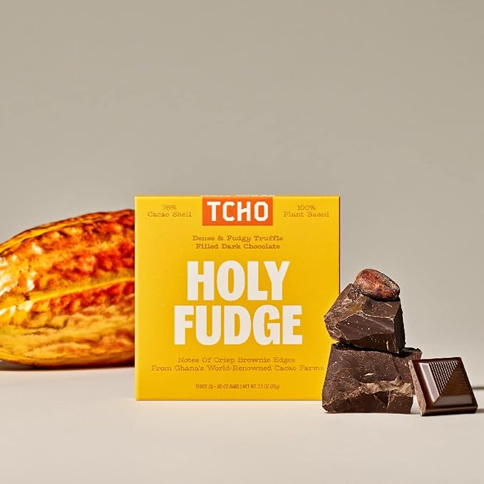 TCHO Holy Fudge 76% Dark Chocolate Bars (10 pack) | Single Origin, Plant Based, Organic & Fair Trade, | Non GMO, Non-Dairy, Vegan Chocolate, Soy Free (2.5oz each)