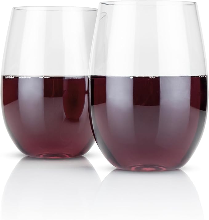 True Flexi Shatterproof Stemless Wine Glasses, Reusable and Flexible Plastic Drinking Glasses for Red and White Wines, Picnic, Camping, BBQ, Beach, Outdoor Party, Housewarming Gift, 15 oz, Set of 2