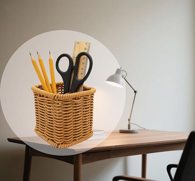 Rattan Pencil Holder, Handmade Woven Pen cup, Remote Control Holder, Utensil Cutlery,Desk Accessories (2)