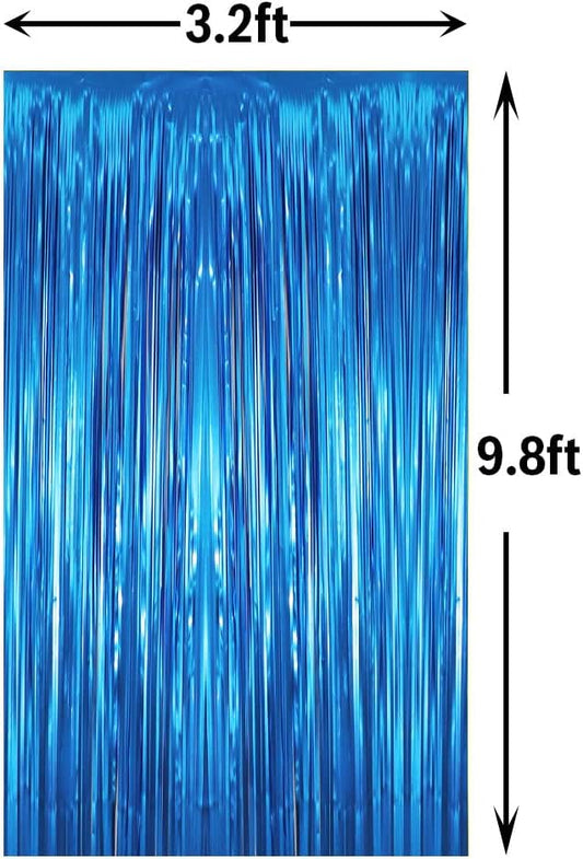 GOER 3.2 ft x 9.8 ft Metallic Tinsel Foil Fringe Curtains Party Photo Backdrop Party Streamers for Birthday,Graduation,New Year Eve Decorations Wedding Decor (3 Pcs,Matte Blue,Thick Material)