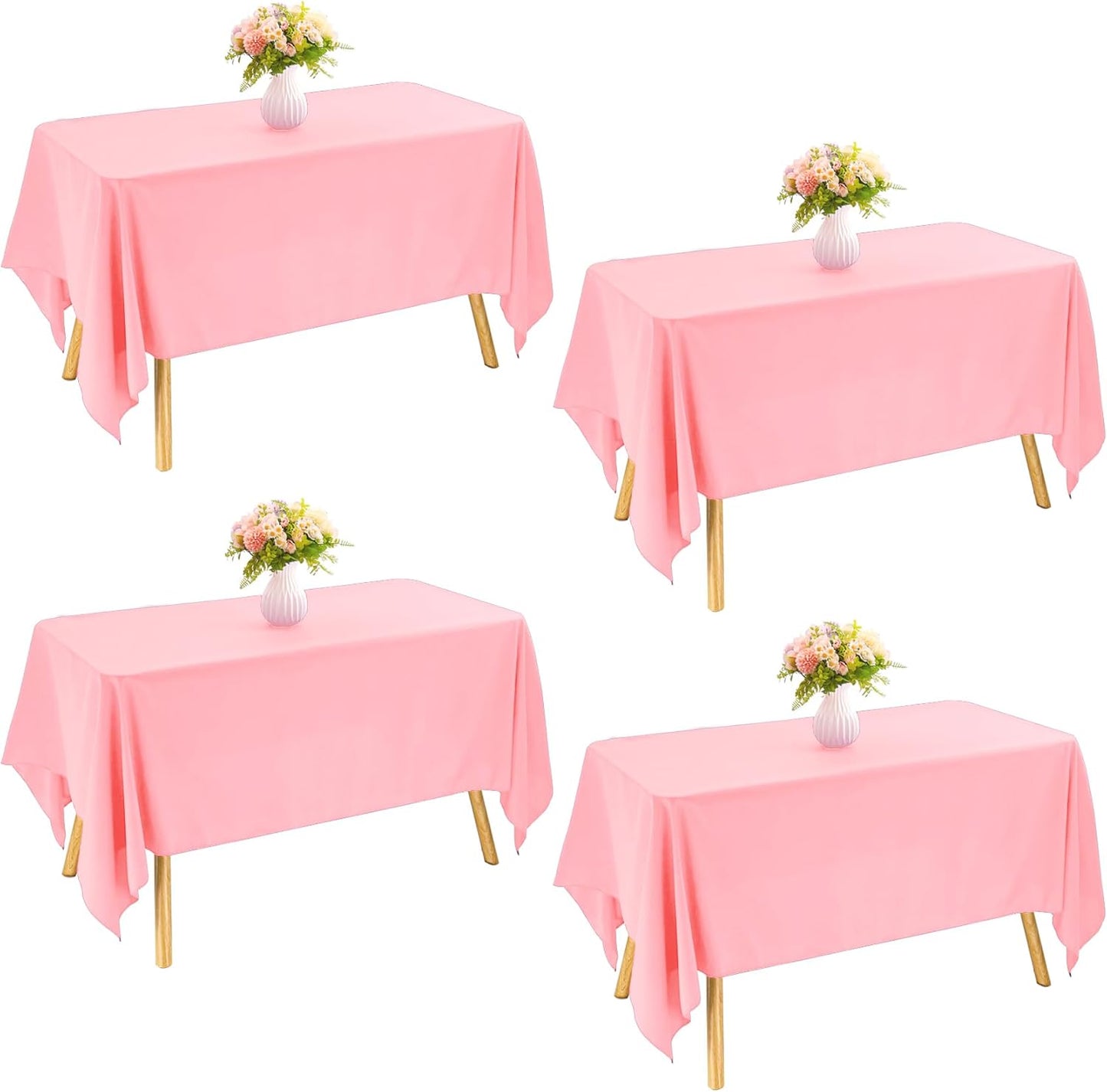 4 Pack Rectangle Tablecloth 90x156 Inch Washable Polyester Table Cover for Wedding Dining Table Buffet Parties Banquet Decoration（Pink）