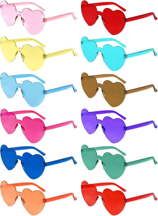 Morcheiong 12/24/36/48 Pack Heart Shaped Sunglasses Colorful Rimless Glasses Bachelorette Party Favor Eyewear for Women Girls