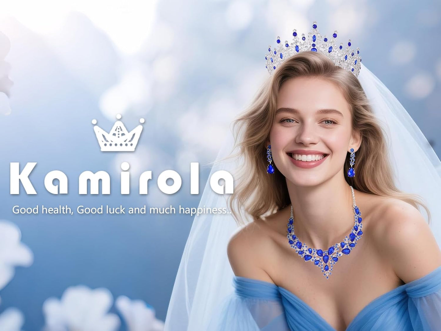 Kamirola Tiaras and Crowns for Women,Tiaras Earrings Necklace, Crystal Bridal Jewelry Set（TR83