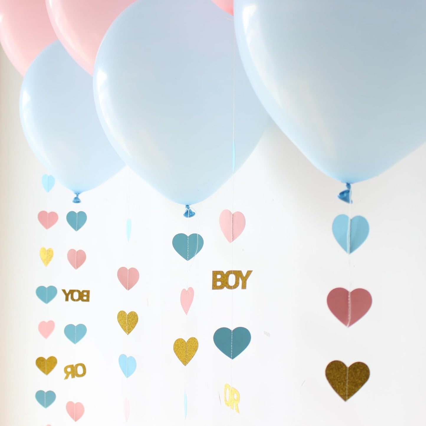 Boy or Girl Gender Reveal Decorations 6PC Pink Blue Balloon Tails with Heart Streamer Garland for Baby Shower Decorations