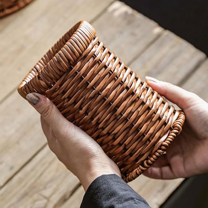 Cabilock Woven Cutlery Holder Utensil Organizer Basket for Kitchen Countertop Tabletop Storage 6.14X4.09X4.09 Inch Lightweight Portable Chopstick Tube for Dining Buffet Party