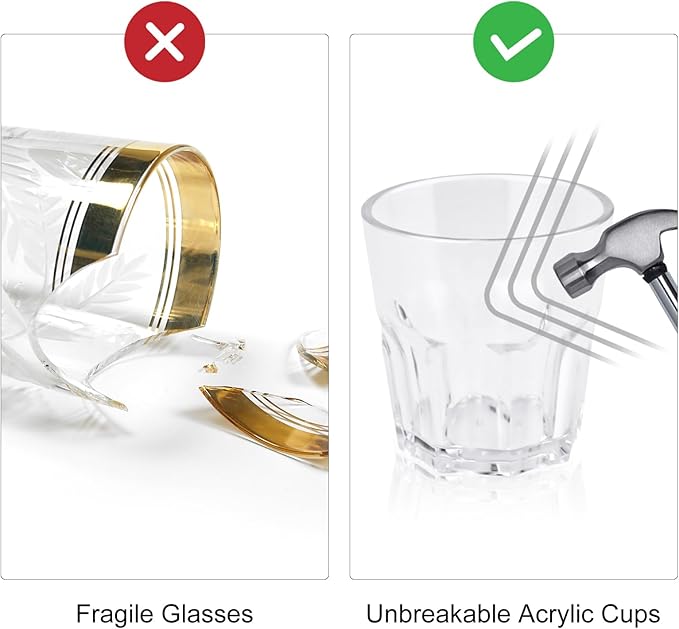 Plastic Drinking Glasses Set of 6, Unbreakable Water Tumbler, Acrylic Plastic Cups, Reusable Kids Drinking Cups for Children Kitchen Cocktail Picnic Party Juice Whiskey Wine (6pc-clear-160ml/5.4oz)