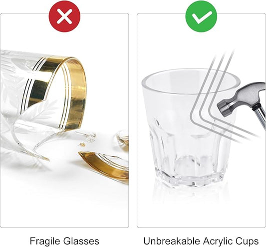 Plastic Drinking Glasses Set of 6, Unbreakable Water Tumbler, Acrylic Plastic Cups, Reusable Kids Drinking Cups for Children Kitchen Cocktail Picnic Party Juice Whiskey Wine (6pc-clear-160ml/5.4oz)