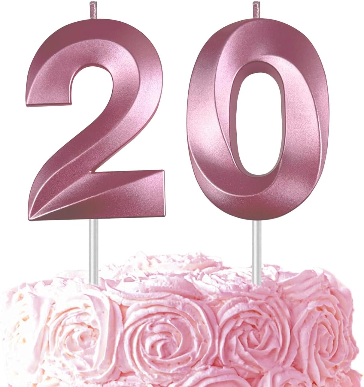 Pink Number 20 Candles, 3D Diamond 2.76 Inch Cake Topper Birthday Candles for Wedding Anniversary Cake Decorations, Happy Birthday Party Decorations