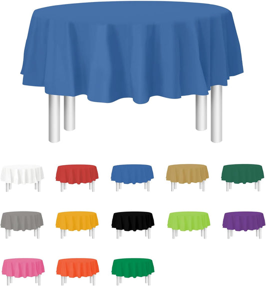 Blue Disposable Plastic Tablecloth for Round Tables (12 Pack) 84 inches Table Cloths for Parties, Events & Weddings, Indoors & Outdoors, Plastic Table Cover
