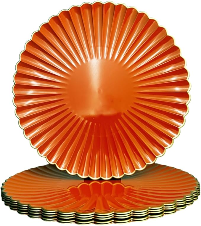 Orange Charger Plates, 13 Inch Plastic Round Dinner Charger Plates for Wedding Party, Tabletop Decor. (Set of 6)