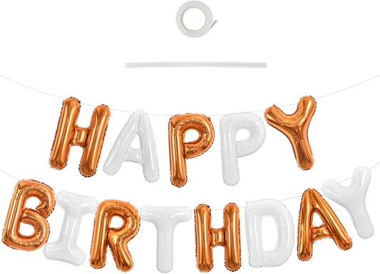 TONIFUL Happy Birthday Balloons Banner 16 Inch Mylar Foil Letters Birthday Sign Reusable for Girls Boys Kids & Adults Birthday Party Decorations Supplies（Orange White）
