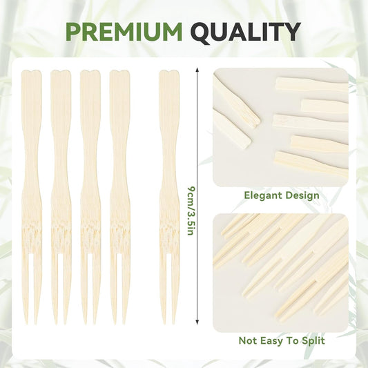200PCS Cocktail Picks, Fancy Forks for Appetizers, Decorative Skewers for Appetizers Drinks Party Fruit, 3.5 Inch Long Wooden Bamboo Food Forks Charcuterie Boards Accessories