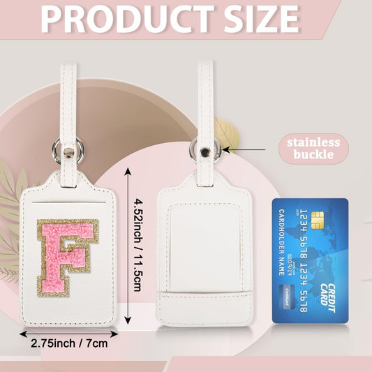 Personalized Initial Luggage Tags for Suitcases, Leather Chenille Letter Cute Luggage Tags with Privacy Name Card, Embroidered Travel Bag Backpack Tags Gifts for Women Kids Girls Teens(White-F)
