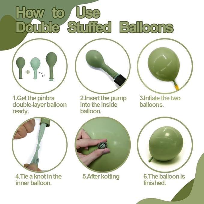 Green White Balloon Garland Double Stuffed Sage Green Gold Pearl White Balloons Arch Kit Dusty Pastel Cream Sand Latex for Christmas Baby Shower Birthday Engagement Party Decorations